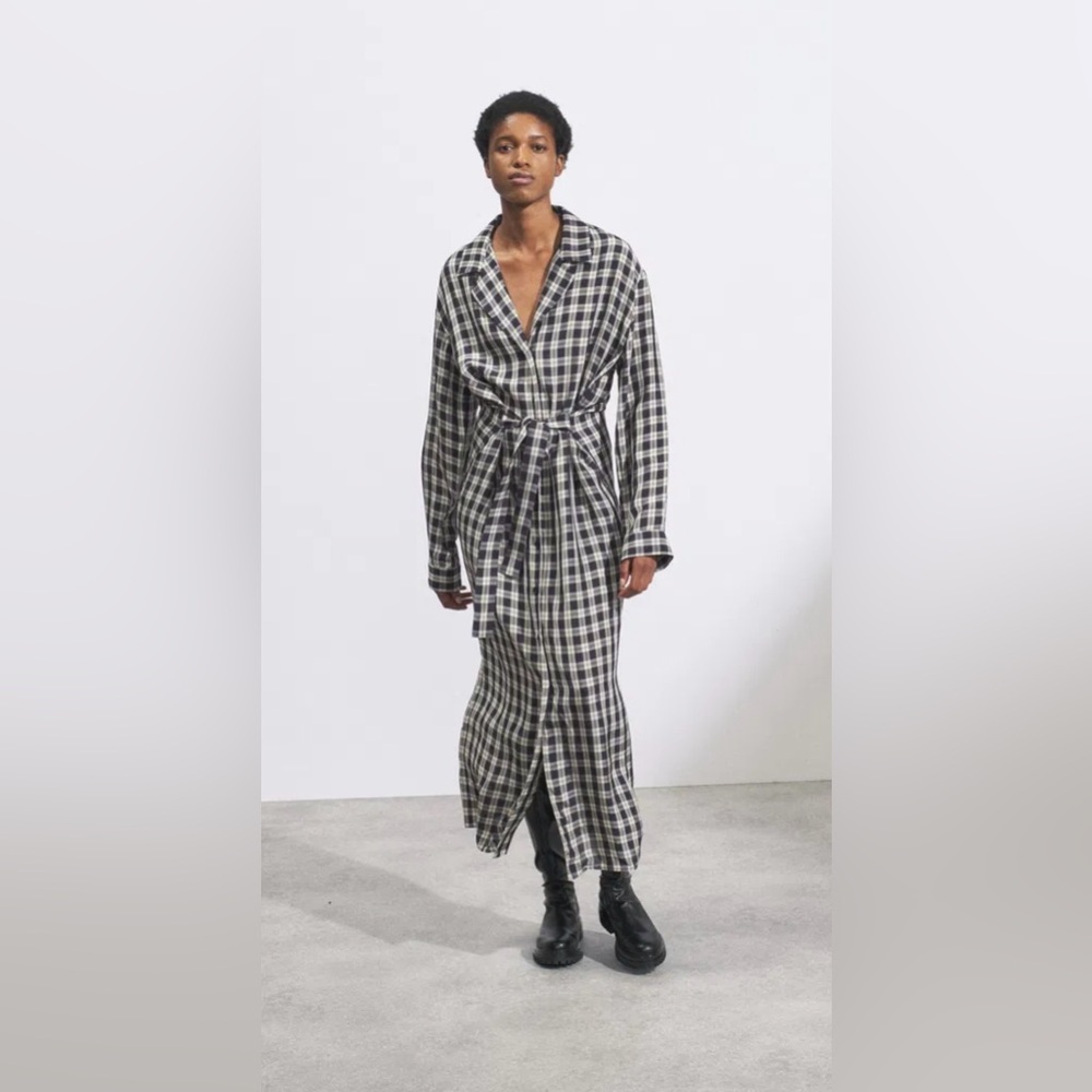 RAEY Fluid Tie-Waist Checked Pyjama Shirt Dress ,size 8, pre-owned